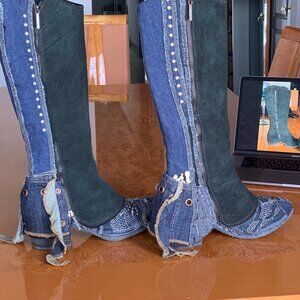 Donald Pliner Women Zela Knee High Riding Boots & Bag Size US 11M Hunter Green